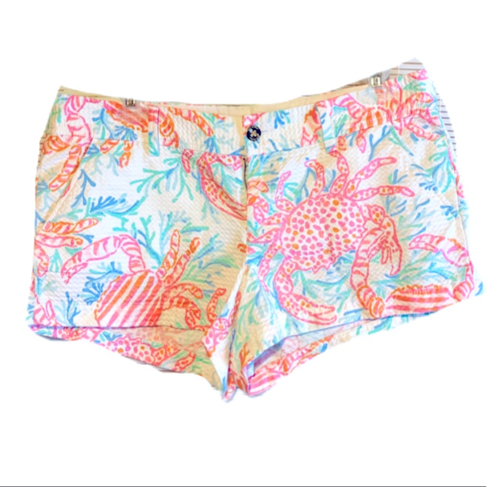 Lilly Pulitzer White Shorts with Pink & Coral Crab Pattern